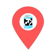 Milk box location map pin pointer icon. Element of map point for mobile concept and web apps. Icon for website design and app development. Premium milk shop, drink store icon sign.