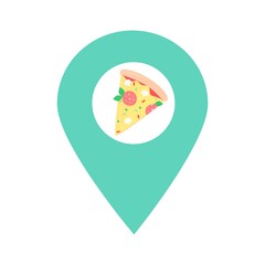 Slice of pizza location map pin pointer icon. Element of map point for mobile concept and web apps. Icon for website design and app development. Premium pizza shop, food store icon sign.