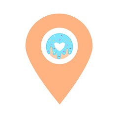 Doughnut location map pin pointer icon. Element of map point for mobile concept and web apps. Icon for website design and app development. Premium donut shop, food store icon sign.