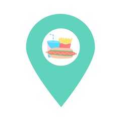 Fast-food of french fries, hot dog and soda drink location map pin pointer icon. Element of map point for mobile concept and web apps. Icon for website design and app development. Food store icon sign