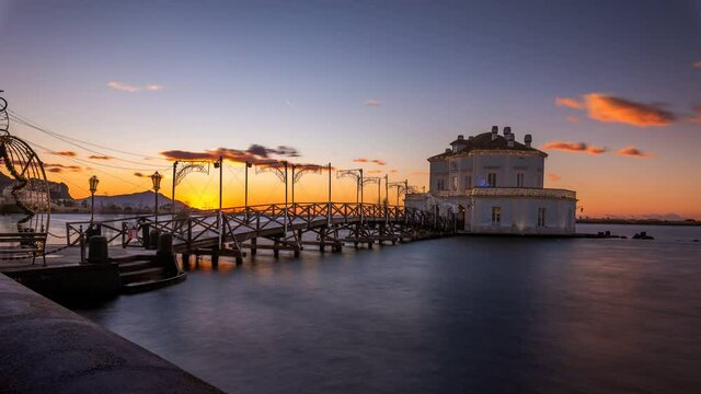Timelapse, sunset at the casina vanvitelliana, Bacoli, Naples, Italy