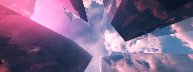 Skyscrapers abstraction against the sky with clouds, 3D rendering