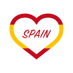 Spain flag in heart. I love my country. sign. Stock vector illustration isolated on white background.