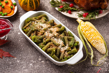 Green beans casserole with bread crumbs