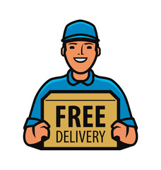 Delivery man with box in his hands. Courier service vector illustration