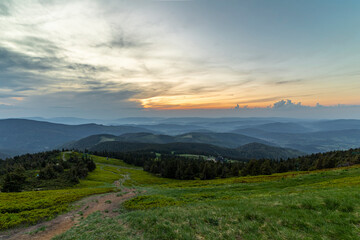 Panorama landscape from Pilsko mountain at sunset