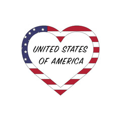 United States of America flag in heart. I love my USA country. Stock vector illustration isolated on white background.