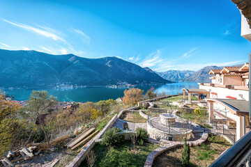 Beautiful autumn view of the Bay of Kotor and mountains