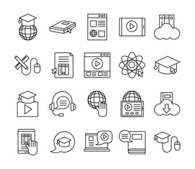 bundle of education online set icons