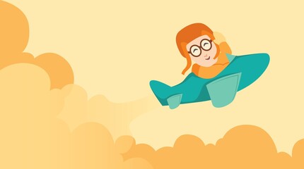 Funny cartoon illustration of a person boarding a plane.