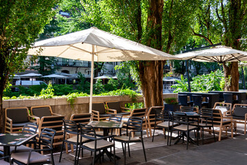 street cafe near the river in the city of Ljubljana