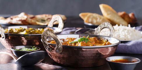 indian chicken tikka masala curry in balti dish