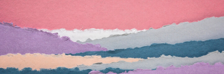 landscape in pink and blue tones  - a collection of colorful handmade Indian papers produced from recycled cotton fabric, panoramic web banner