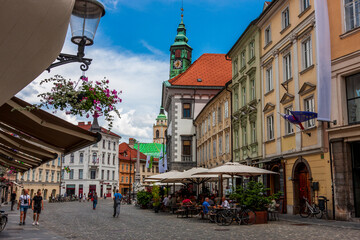 narrow street in the old town of Ljubljana Slovenia