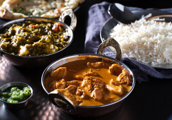 indian chicken tikka masala curry in balti dish
