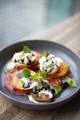 Heirloom Tomato and Creamy Stracciatella Cheese Salad with Basil and Balsamic Vinegar