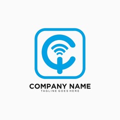 C initial logo design in wifi and internet concept