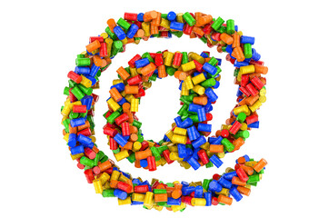 E-mail, at sign from colored steel barrels, 3D rendering