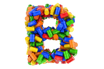 Letter B from colored steel barrels, 3D rendering