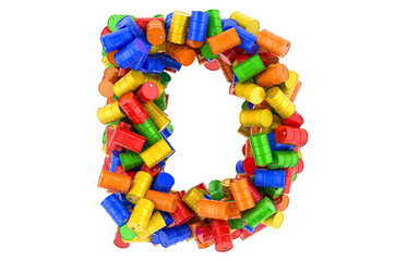 Letter D from colored steel barrels, 3D rendering