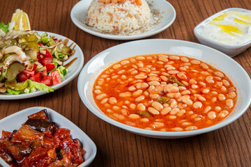 Turkish Dry Beans Meal on wooden background.
