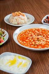 Turkish Dry Beans Meal on wooden background.