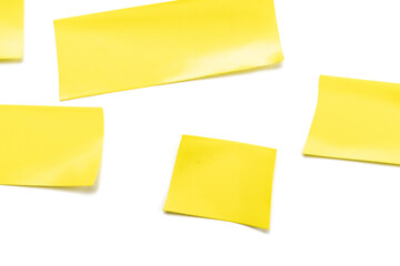 Sticky scotch duct paper. Piece of yellow adhesive torn grunge tape isolated on white background. Strip texture.