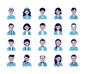 group of people and doctors wearing medical masks