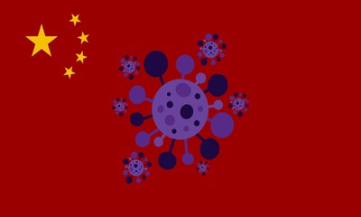 2019 MERS-nCoV (Middle East Respiratory Coronavirus Syndrome-Novel Coronavirus) on Red China Flag Background. Design Concept for Protection against Viral Pandemic. Chinese Virus Outbreak Quarantined