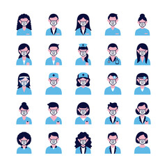 group of people and doctors wearing medical masks