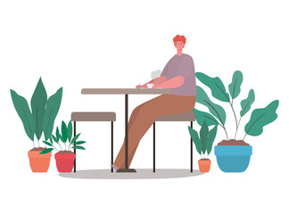 Avatar man with coffee mug on table design, Boy male person people human social media and portrait theme Vector illustration