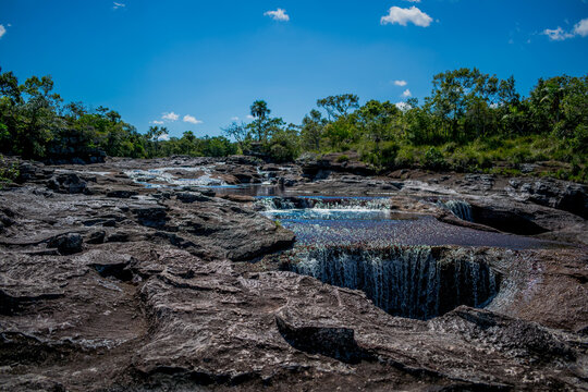 Caño Cristales - in low waters it is easy to see the rock shapes.
