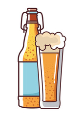 Beer glass and bottle design, Pub alcohol bar brewery drink ale and lager theme Vector illustration