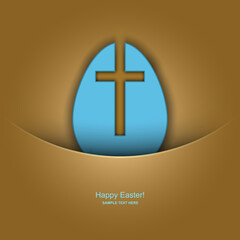 Easter card in the shape of an egg with the image of a Christian cross, Easter background