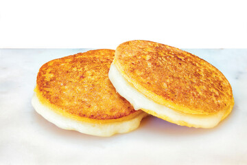 Arepas de Queso on white background. Typical Fast food from Colombia & Venezuela. 