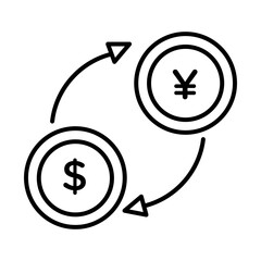 coins dollar and yen with arrows line style