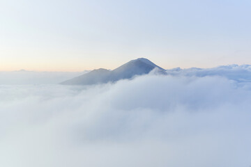 Indonesian Bali island Batur mountain at the morning time from top view