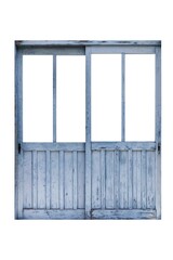 Vintage blue wooden door frame isolated on a white background