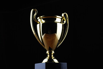 Golden trophy against black background