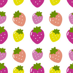 Colorful strawberries fruits cute seamless pattern background. Illustrators drawing. 