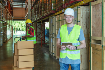 factory warehouse foreman in storage warehouse of logistics business