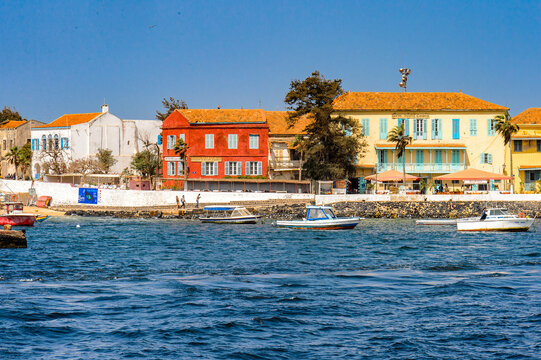 GOREE, SENEGAL - APR 28, 2017: Buildings on the Goree Island,  UNESCO World Heritage Site. Former slaves island