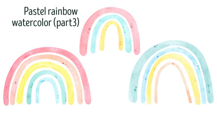 Fototapeta premium Watercolor cute rainbow set. Sky, sweet dreams. Watercolor prints baby shower, greeting card. Hand drawn illustration. Nursery decor. For invitation, greeting card, poster. Scandinavian, pastel colors