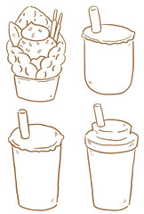 若者に人気！話題の台湾・韓国スイーツグルメ「食べ歩きスイーツセット」のイラスト