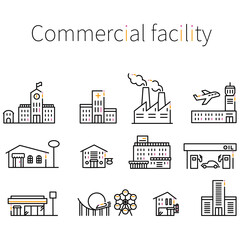 3色の線画 商業施設　アイコン　黒基調