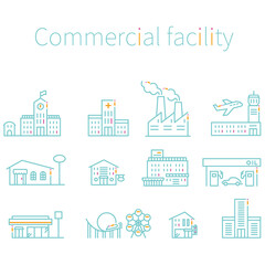 3色の線画 商業施設　アイコン