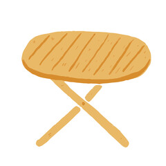 登山、アウトドア、キャンプやグランピングなどで使える、ゆるかわな「木製テーブル」ベクターイラスト