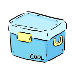 登山、アウトドア、キャンプやグランピングなどで使える、ゆるかわな「クーラーボックス」ベクターイラスト