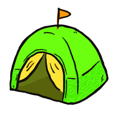 登山、アウトドア、キャンプやグランピングなどで使える、ゆるかわな「テント」ベクターイラスト