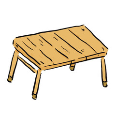 登山、アウトドア、キャンプやグランピングなどで使える、ゆるかわな「木製ベンチ」ベクターイラスト